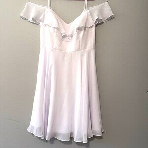 White Chiffon Dress - A-Line V-neck Knee-length Sleeveless Off shoulder